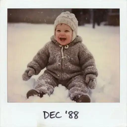AI-generated baby photo in winter wonderland setting - First snow day
